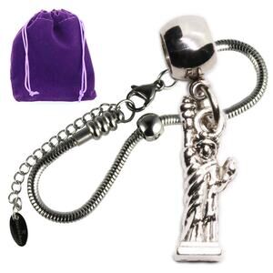 USA Travel Charm Bracelet New York Snake Chain with Statue of Liberty Charm